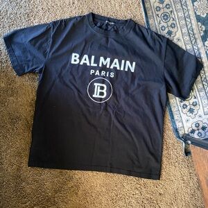Balmain Black T-Shirt with White Logo